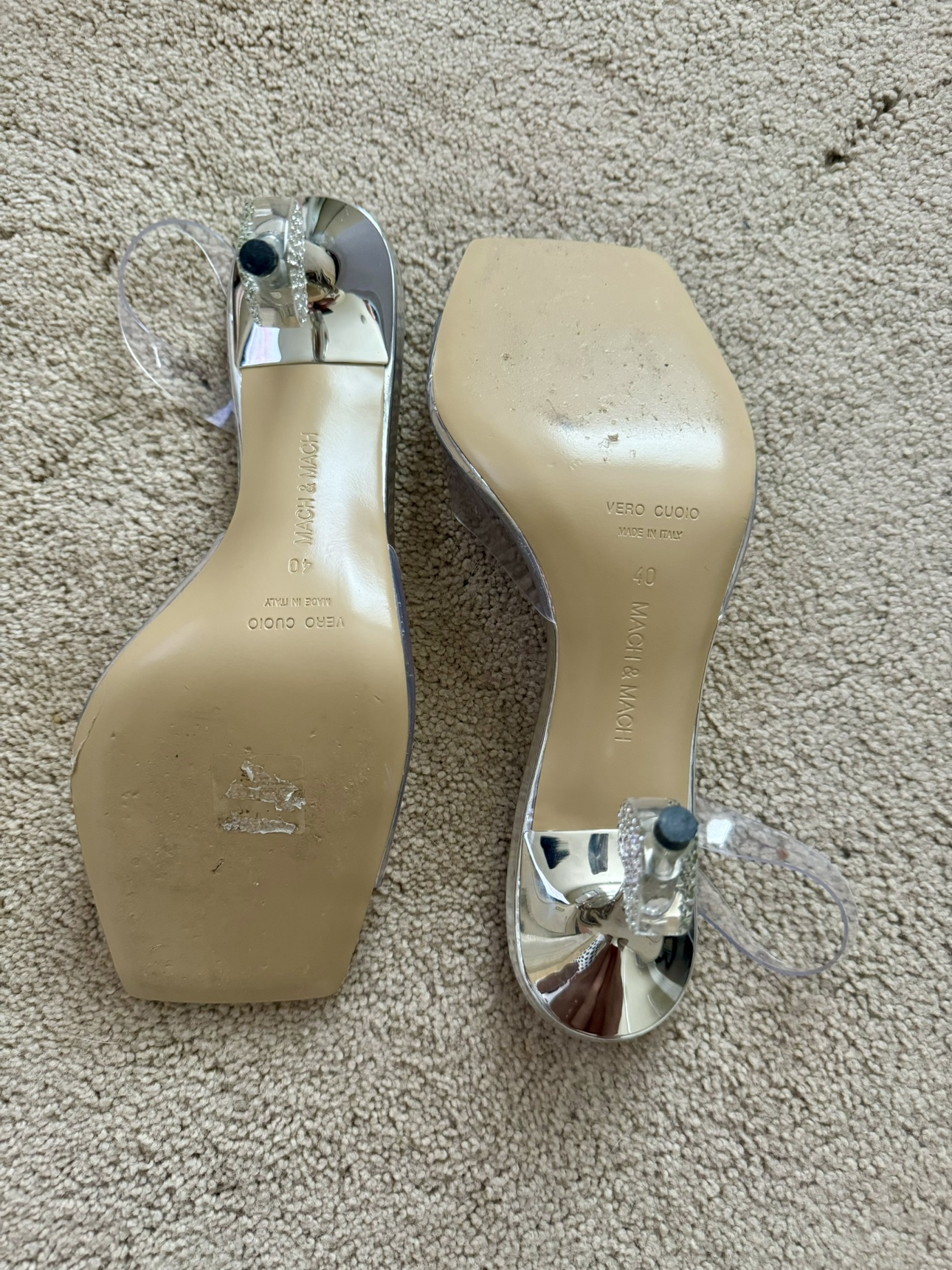 Mach & Mach Transparent Crystal Heart Heeled Sandals - photo 5