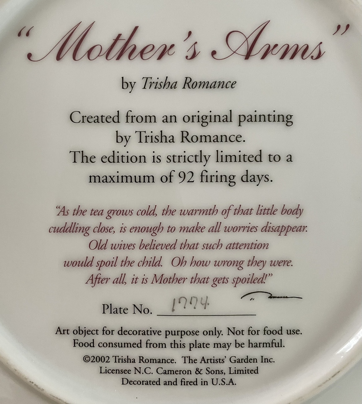 TRISHA ROMANCE PLATE: MOTHER’S ARMS image indicator(3)