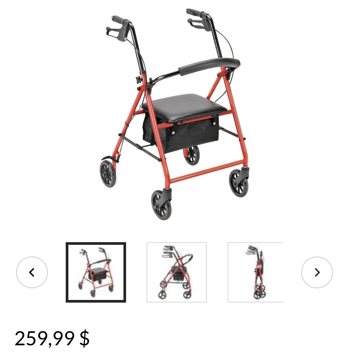 Red Rollator Walker with Seat - photo 4