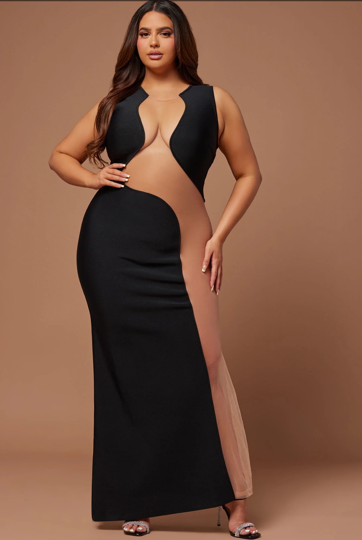 Black and Nude Cutout Bodycon Dress