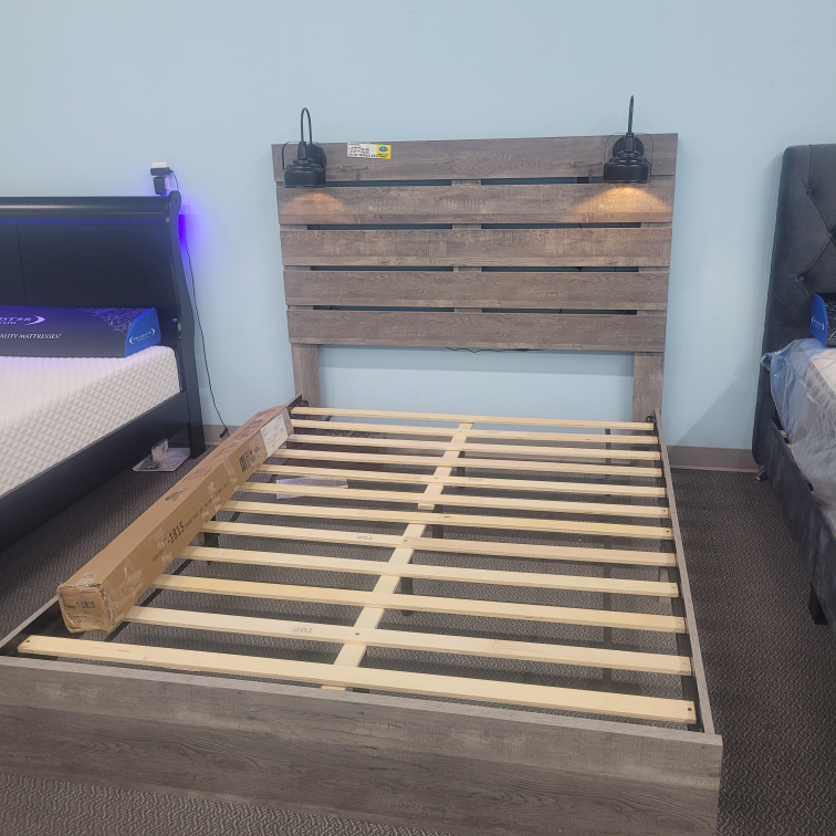 Queen Size Bed Frame with Headboard and USB Ports