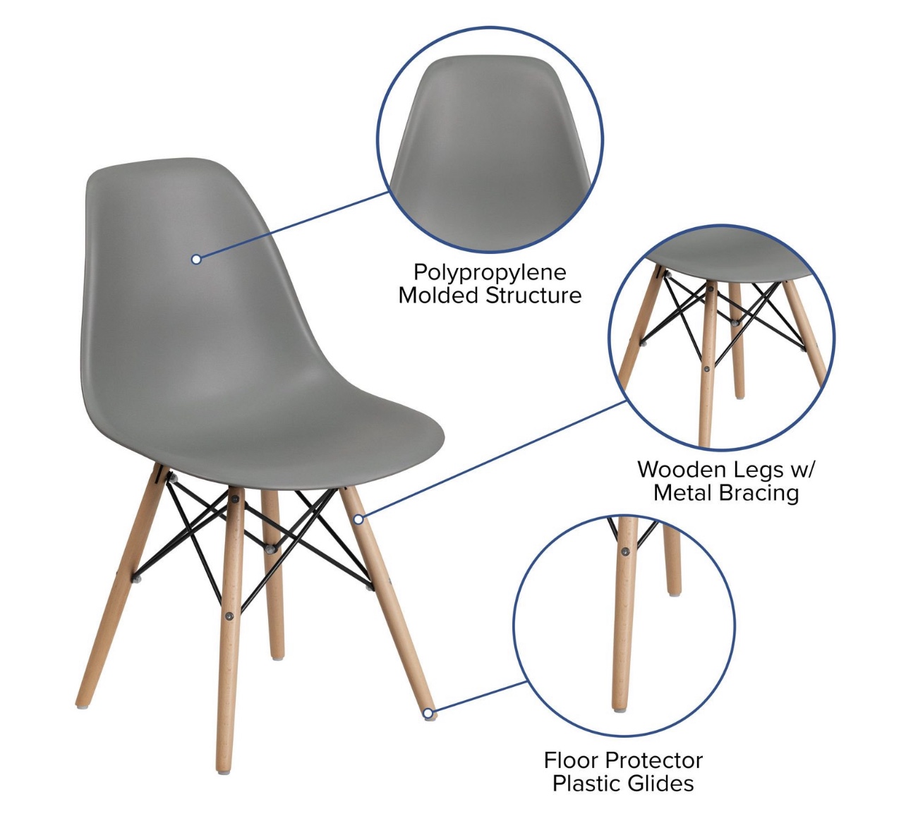 Elon Series Moss Gray Plastic Chair with Wooden Legs 4 chairs - photo 3