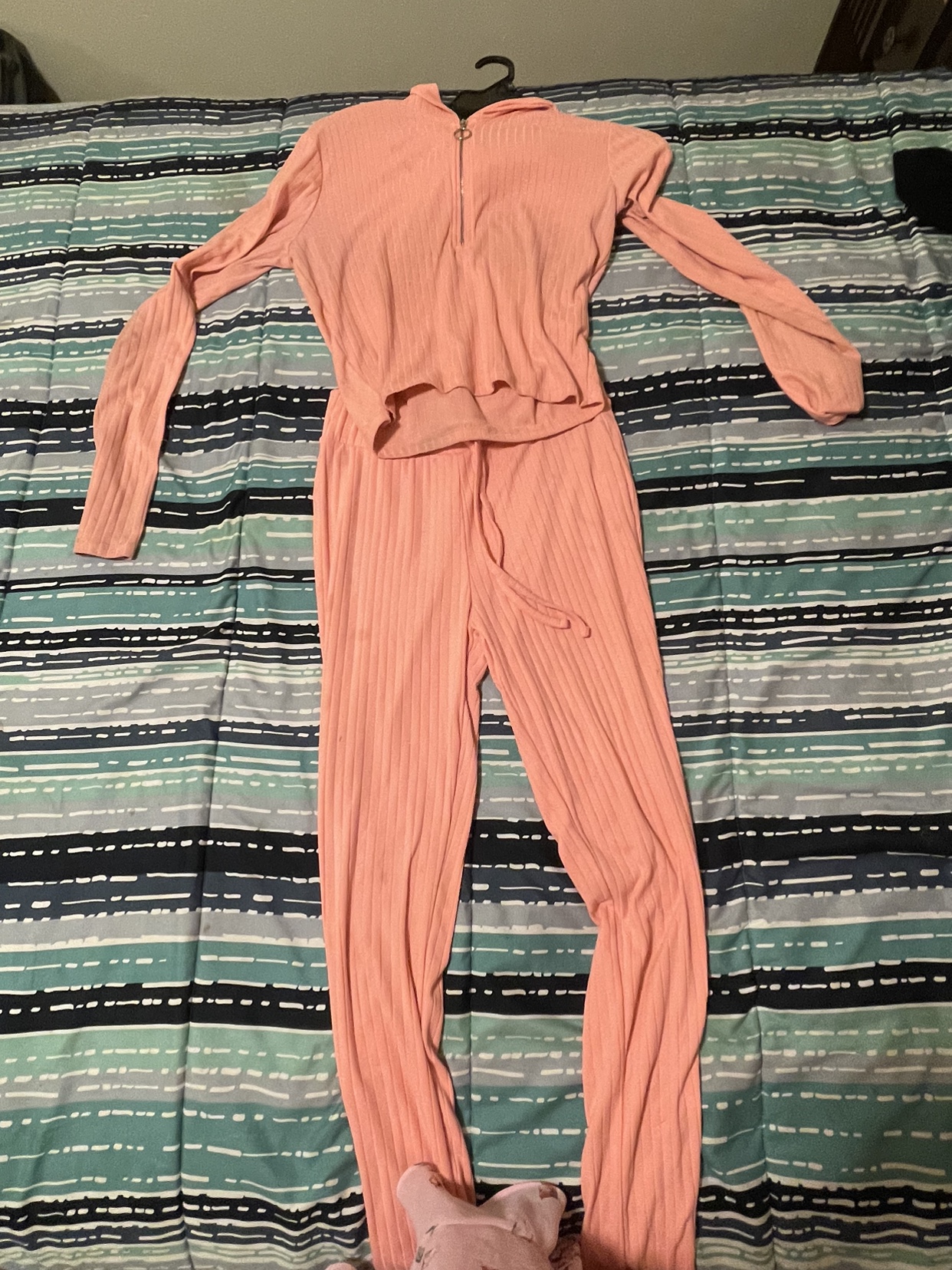 Pink Long Sleeve Crop Top & Pants Set