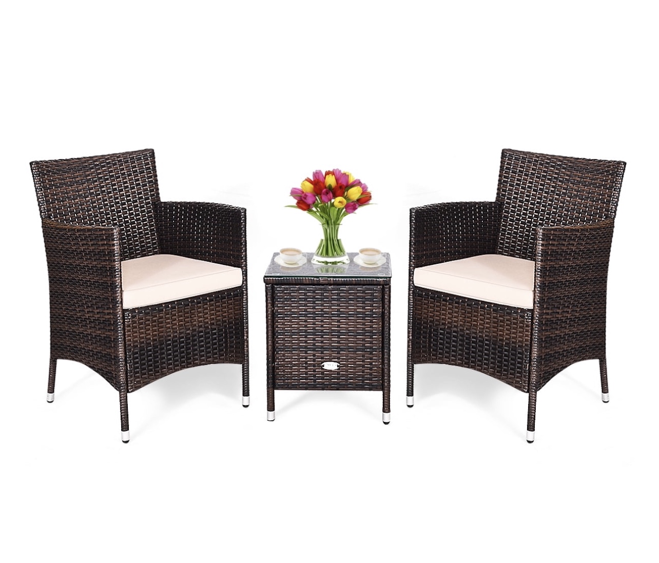 3 PCS PE Rattan Wicker Furniture Sets Garden Beige