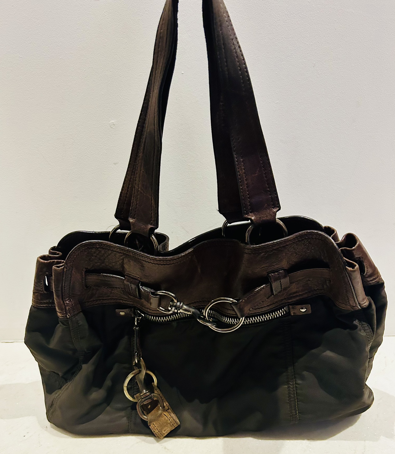 Miu Miu by Prada Brown Leather and Nylon bag/ Tote Bag image indicator(3)