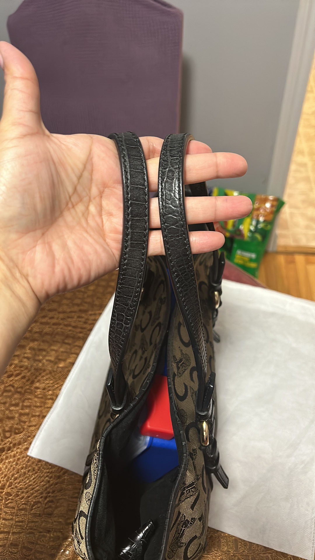 Authentic Celine Black Horse Carriage Leather Canvas image indicator(5)