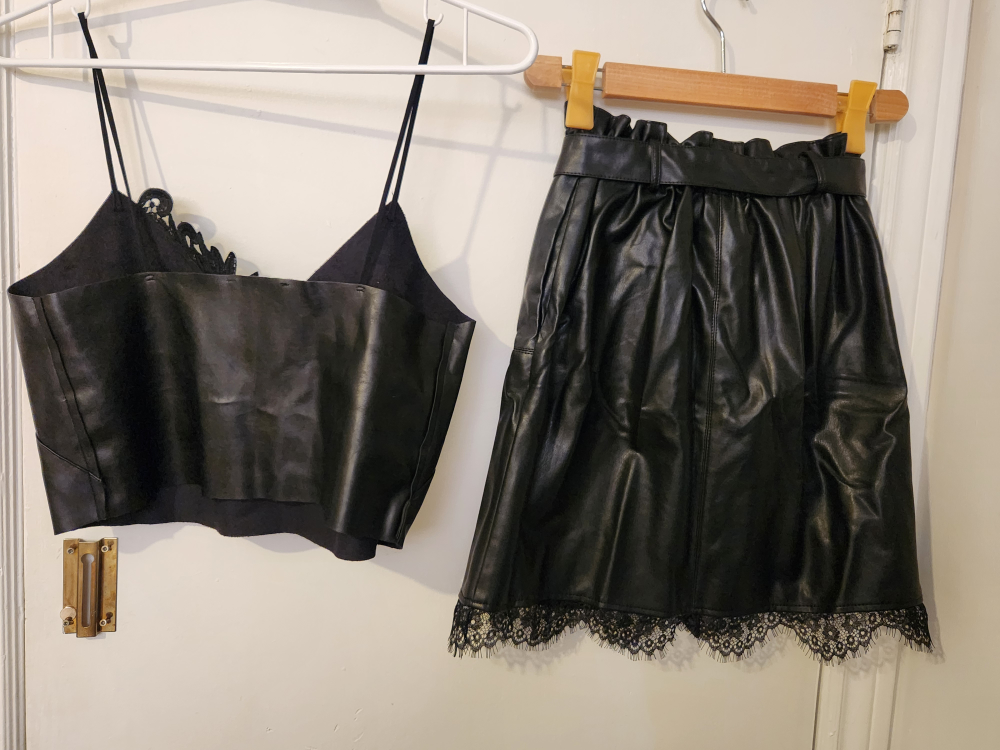 Zara Black Faux Leather Top and Skirt