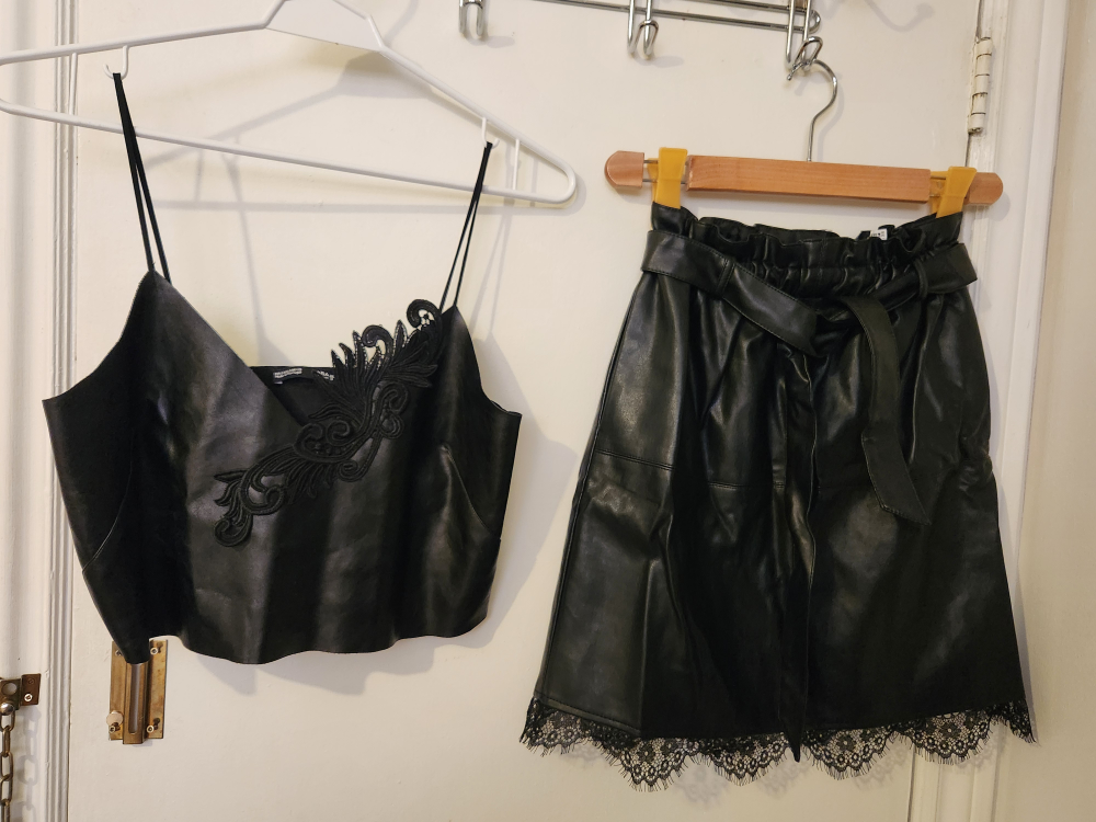 Zara Black Faux Leather Top and Skirt - photo 4