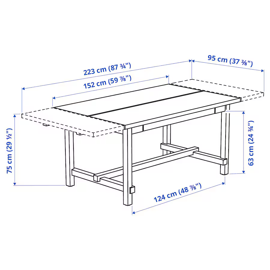 NORDVIKEN Extendable table, black, (59 7/8/87 3/4x37 3/8 ") image indicator(3)
