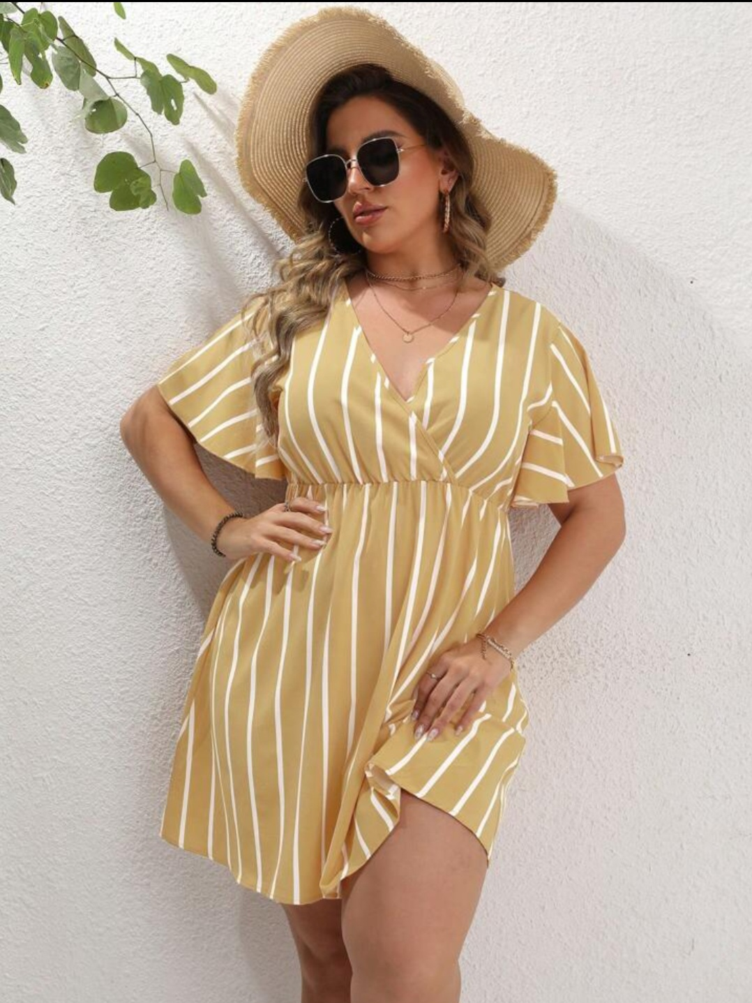 Plus Size khaki Striped Dress thumbnail