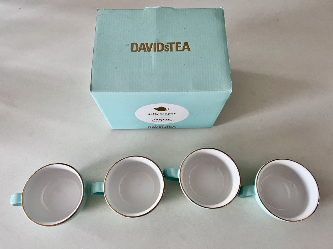 David’s Tea Turquoise & Gold Teapot & 4 Cups - photo 2