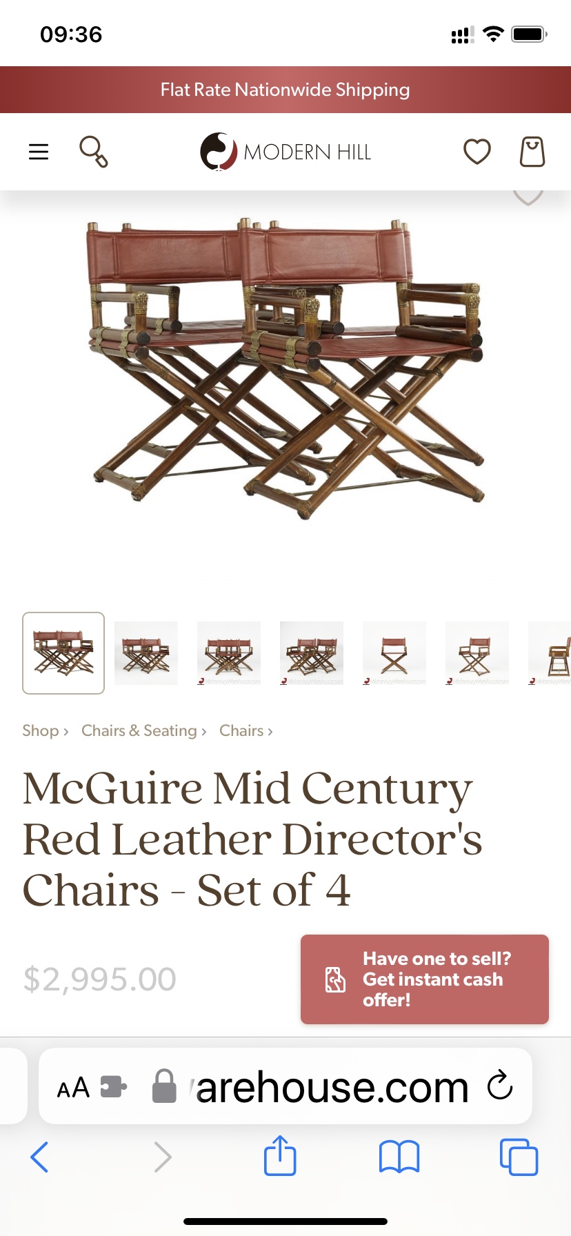 McGuire directors chairs with glass top table