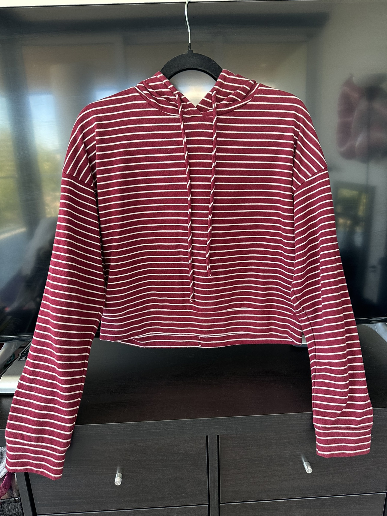 Red and White Striped Hoodie thumbnail