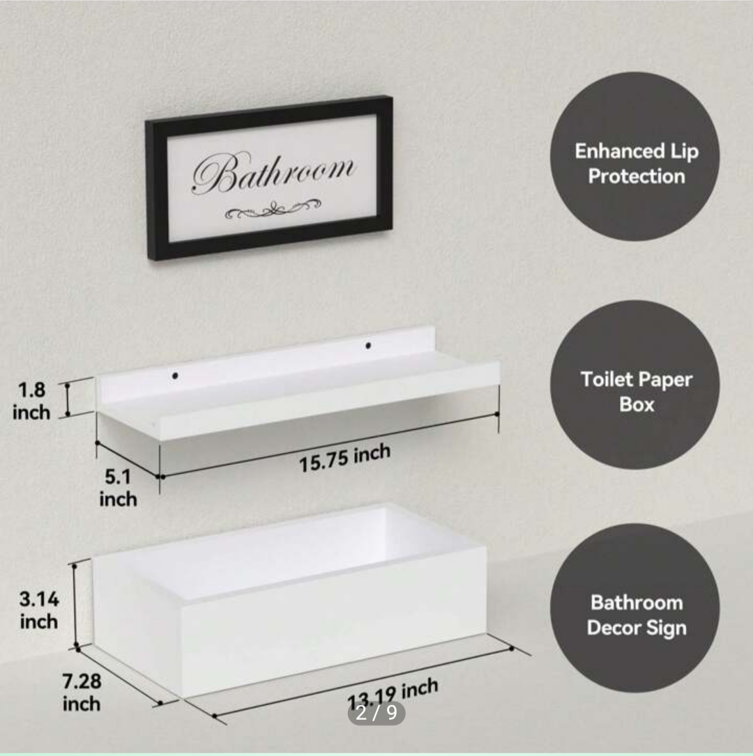 White Floating Shelves with Decor Box - photo 3