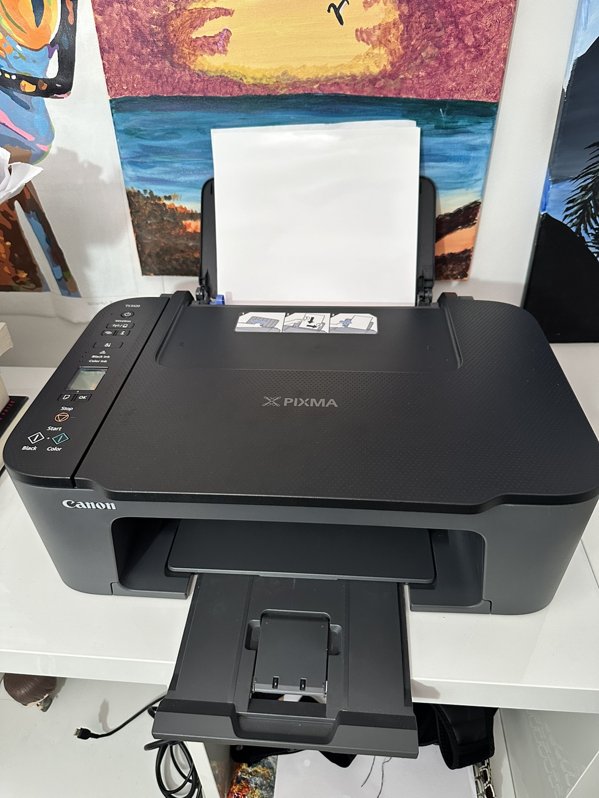Canon Pixma printer with ink and paper