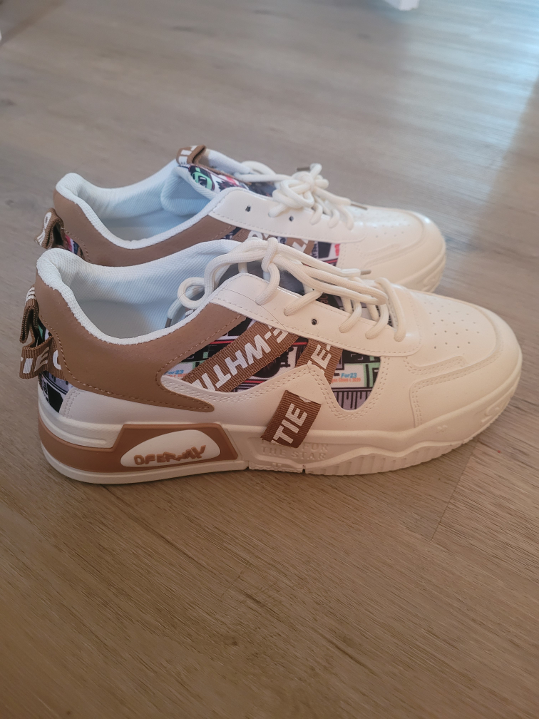 White and Tan Sneakers