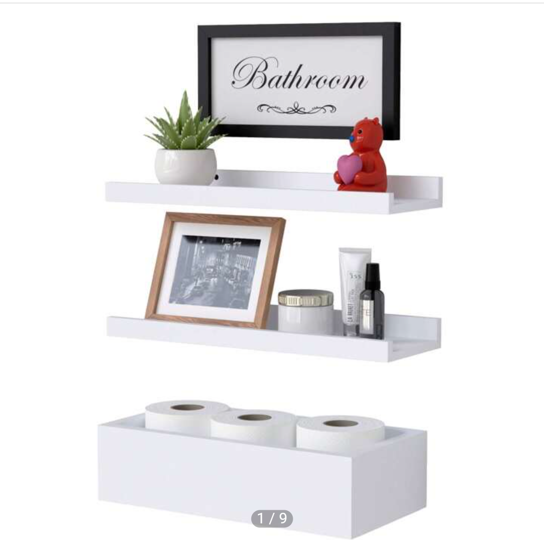 White Floating Shelves with Decor Box