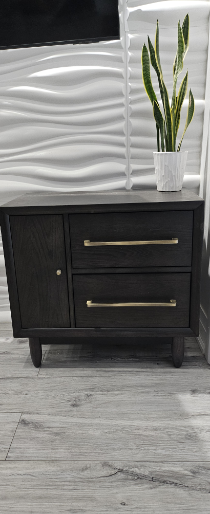 Black Nightstand with Gold Hardware