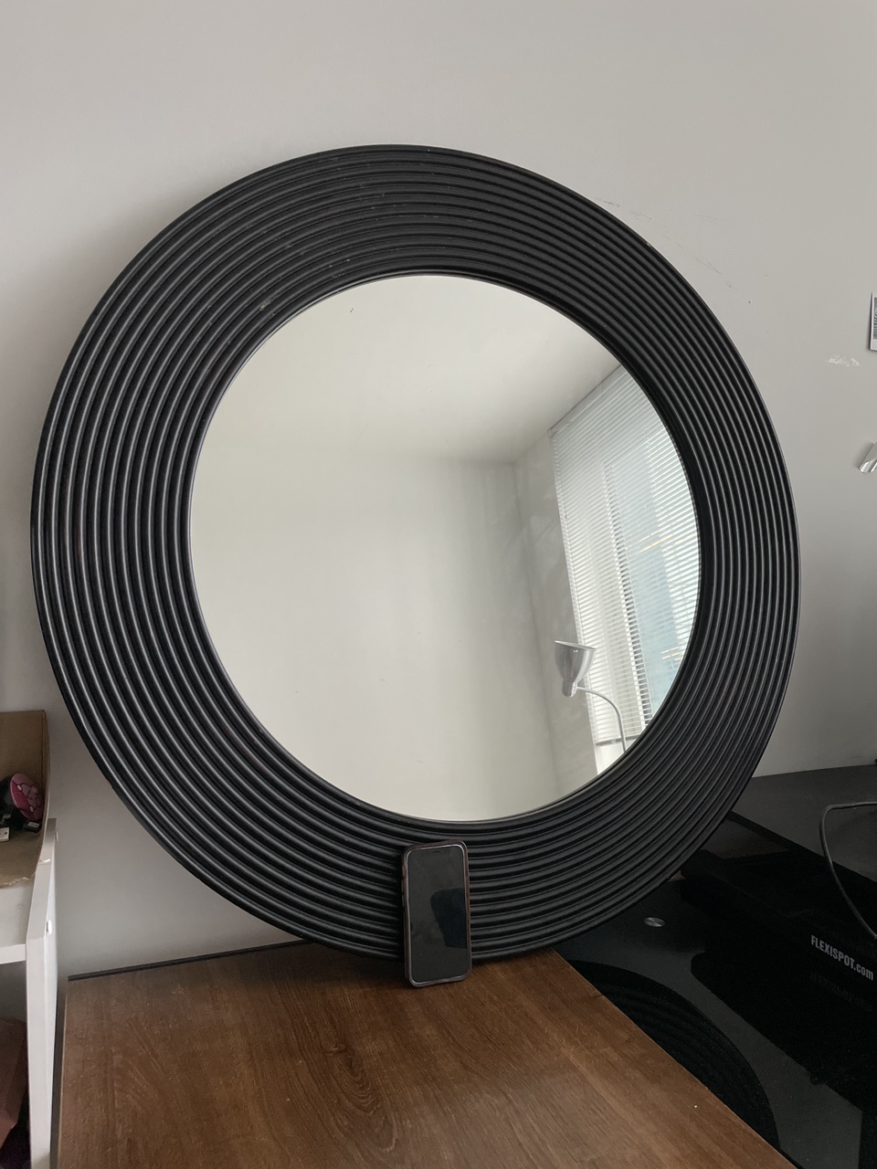 Round Black Mirror with Grooved Frame
