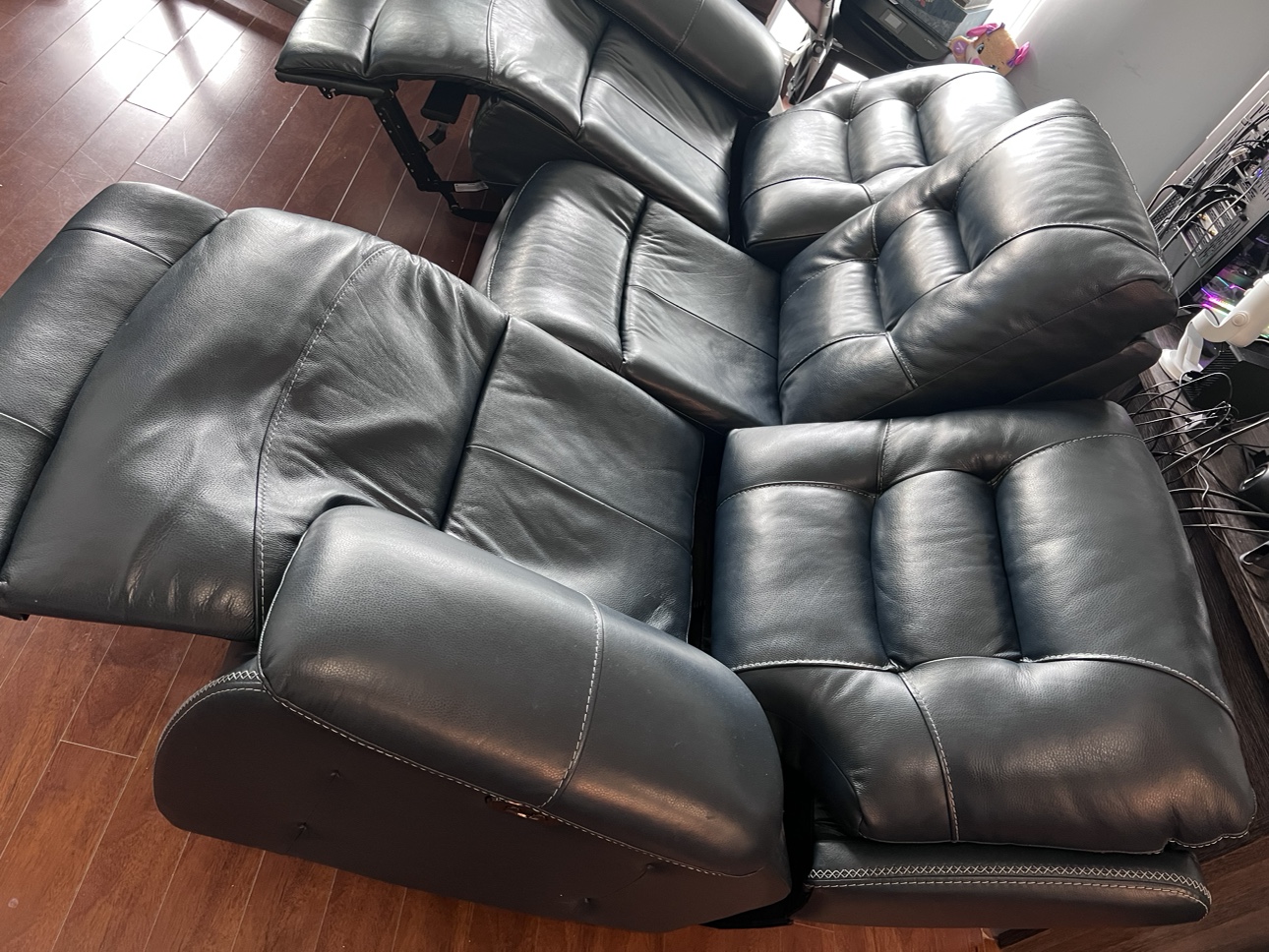 Blue Navy Leather electric Recliner Sofa
