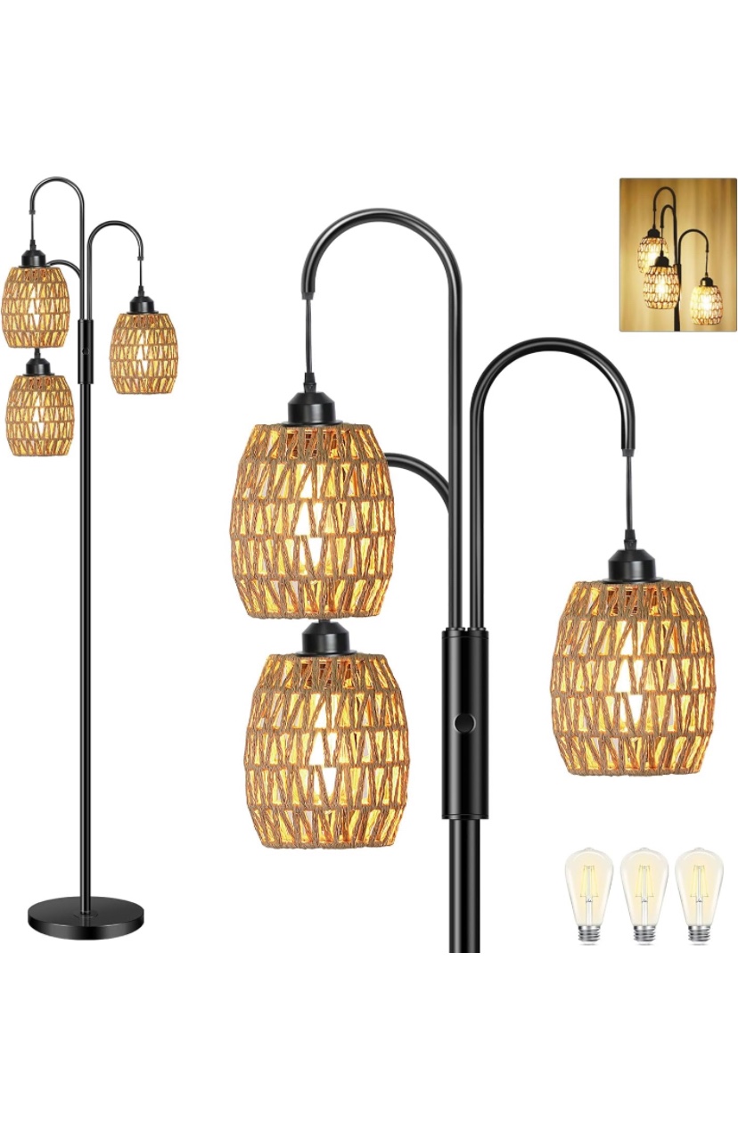 Metal Standing Lamp with Handmade Rope Lampshades