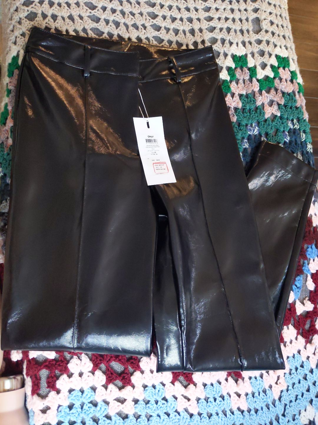 New ONLY Black Vinyl Pleather Pants image indicator(3)