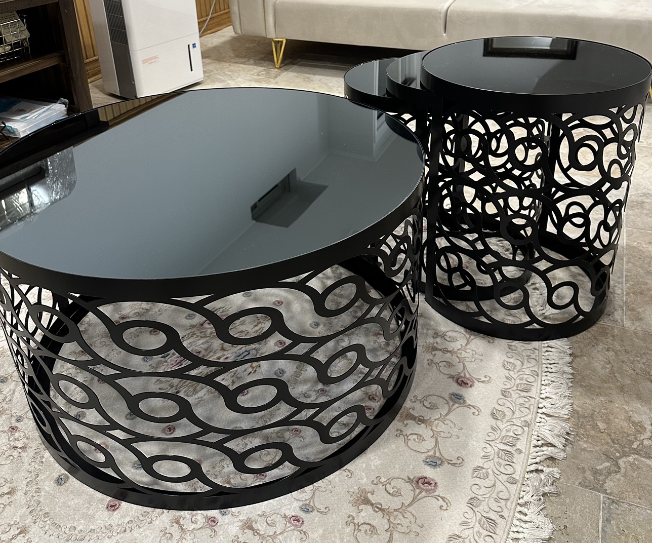Metal and glass coffee table set for sale