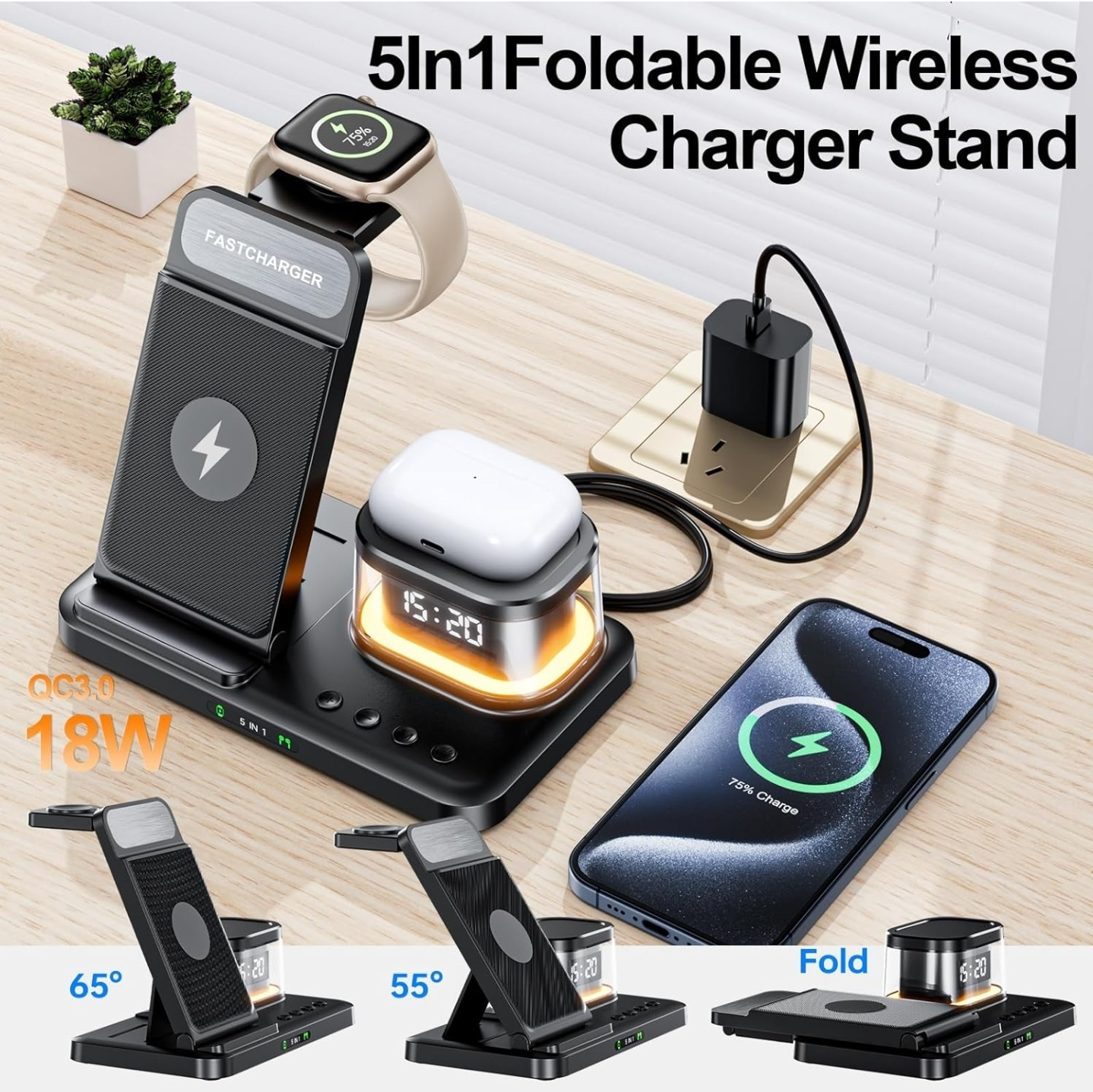 Wireless Charger (5-in-1 with clock and night light) thumbnail