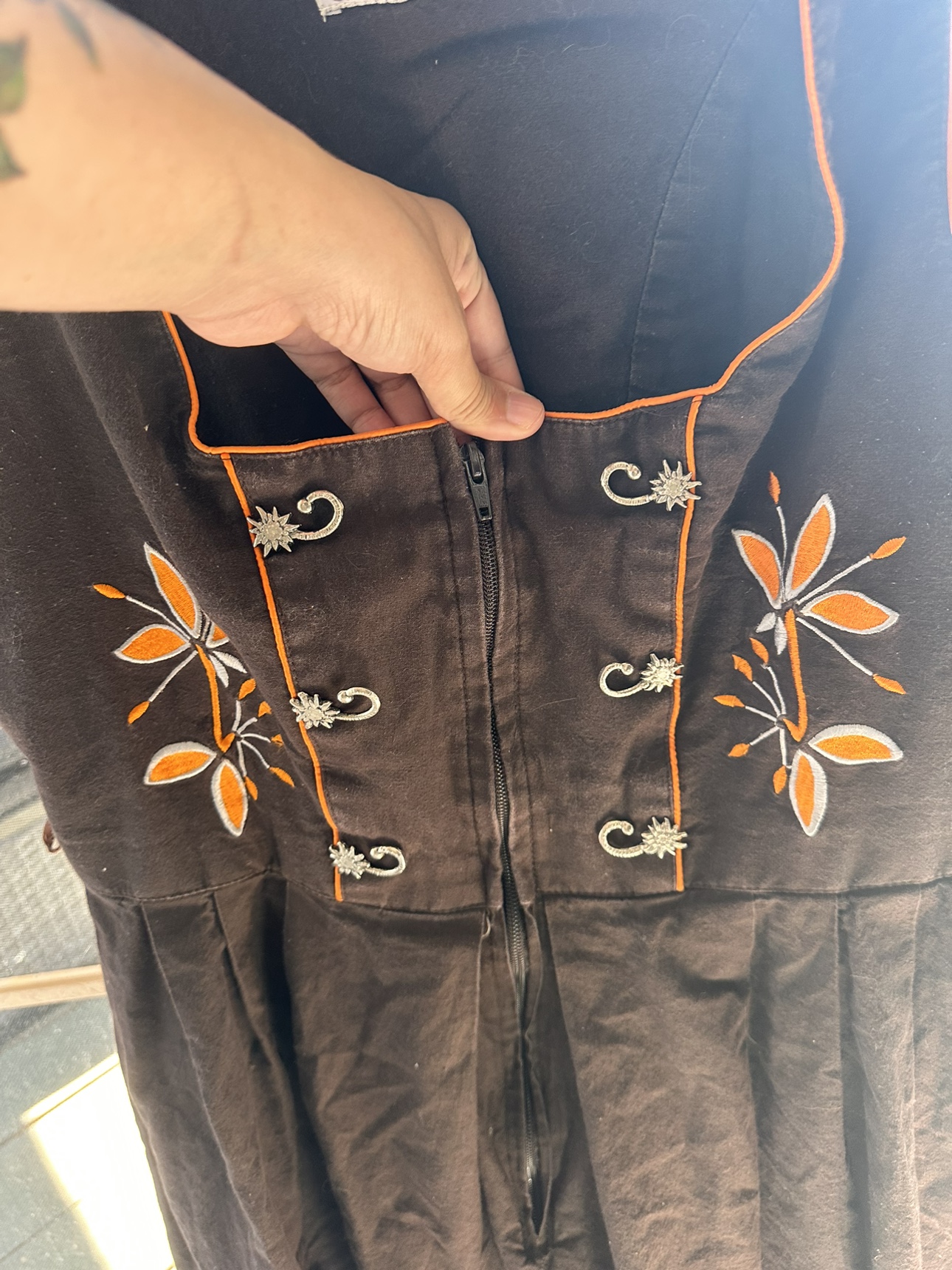 Vintage German dress with corset detail.