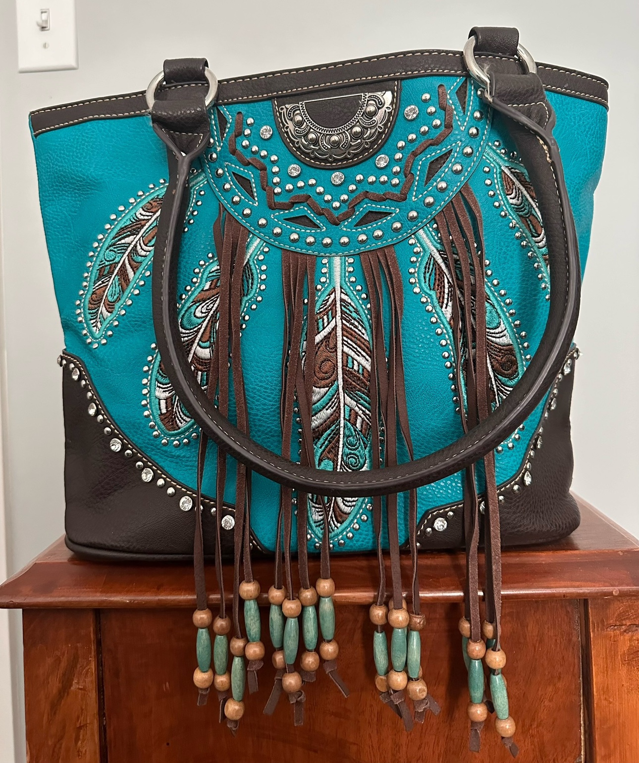 Montana West Turquoise and Brown Handbag