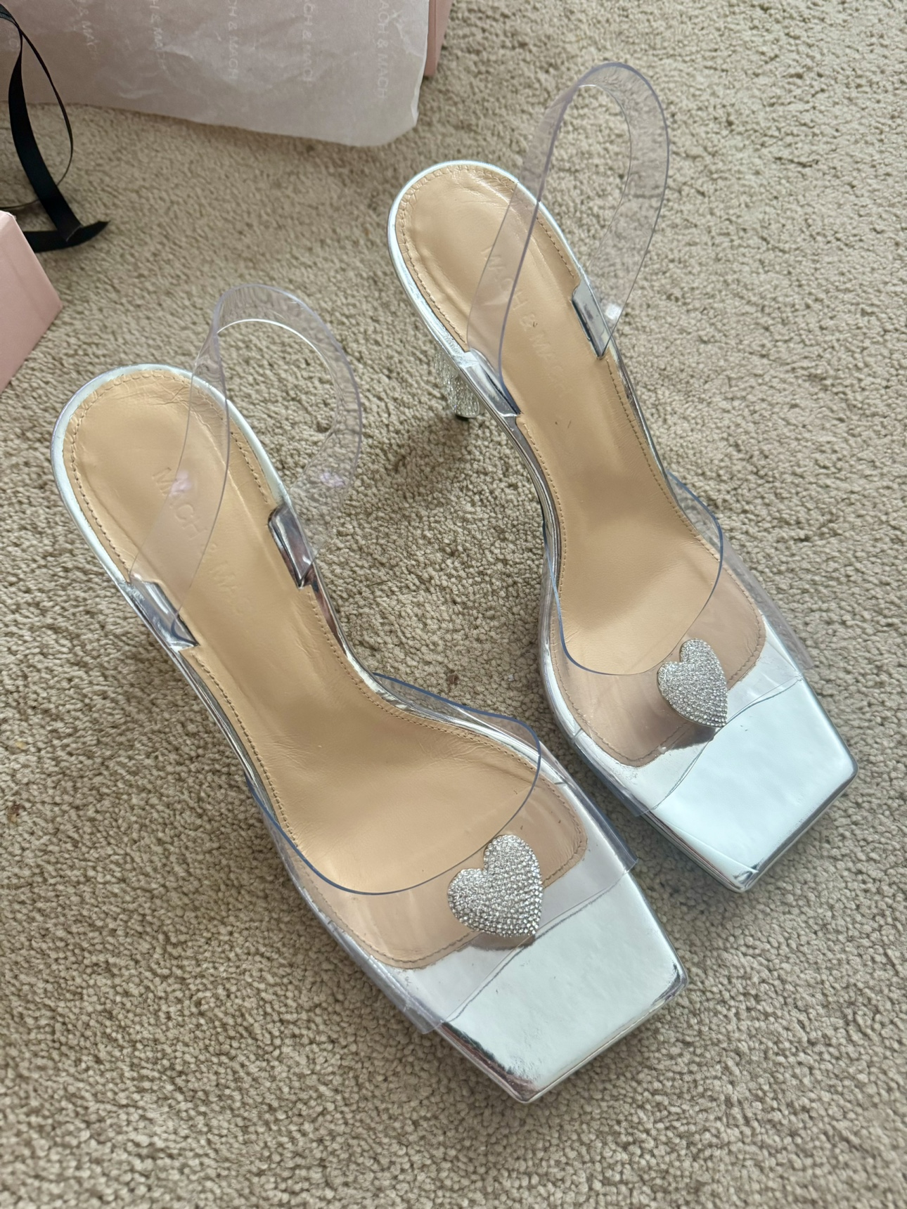 Mach & Mach Transparent Crystal Heart Heeled Sandals - photo 2