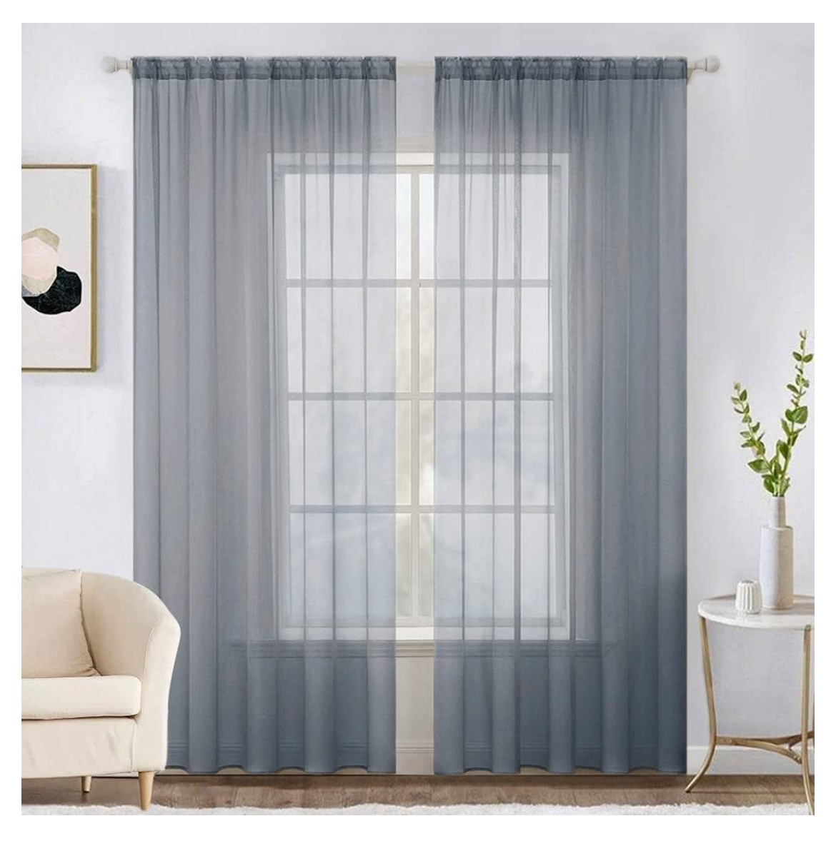 Grey Sheer Curtains - 6 panels