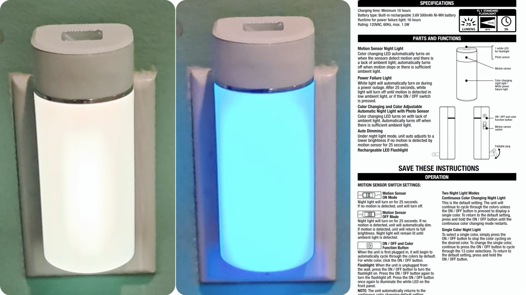 Sunbeam 5-IN-1 LED Color Changing Power Failure Night Light