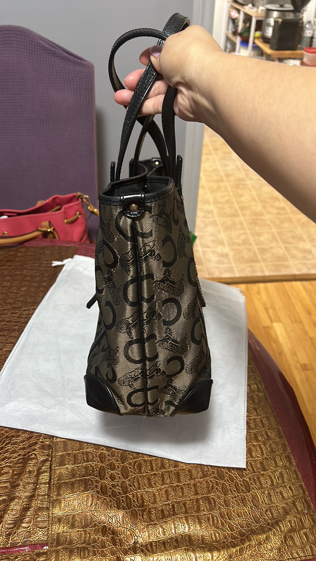 Authentic Celine Black Horse Carriage Leather Canvas image indicator(3)