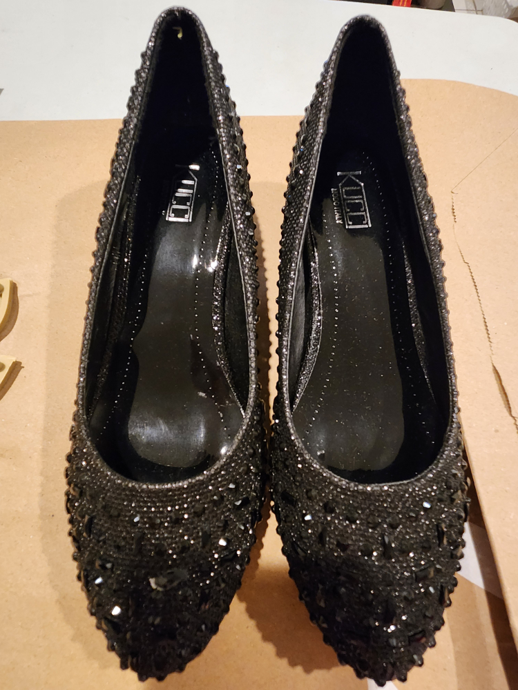 Black Rhinestone Wedge Heels