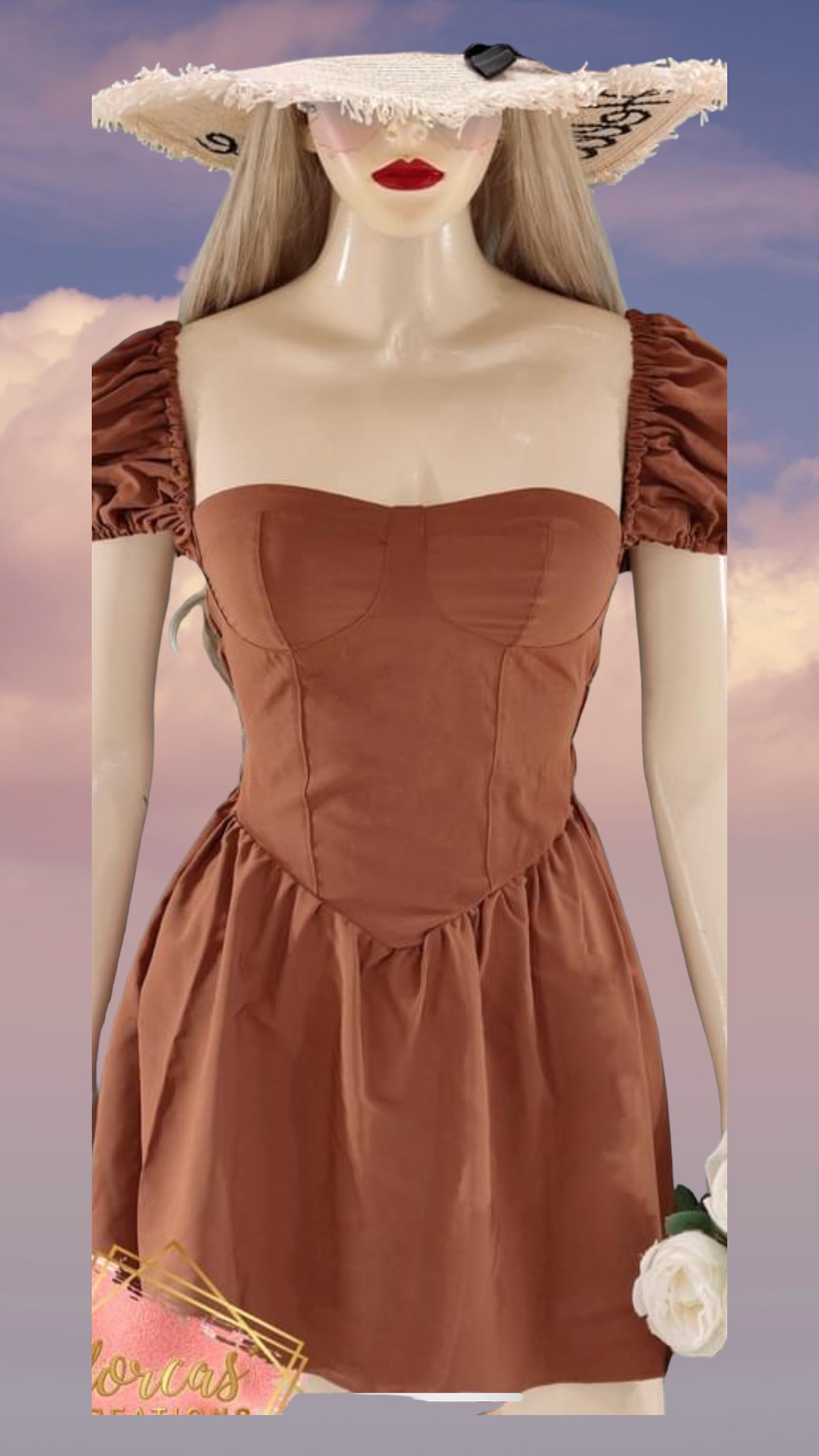 $4 onlyBrown Puff Sleeve Dress thumbnail