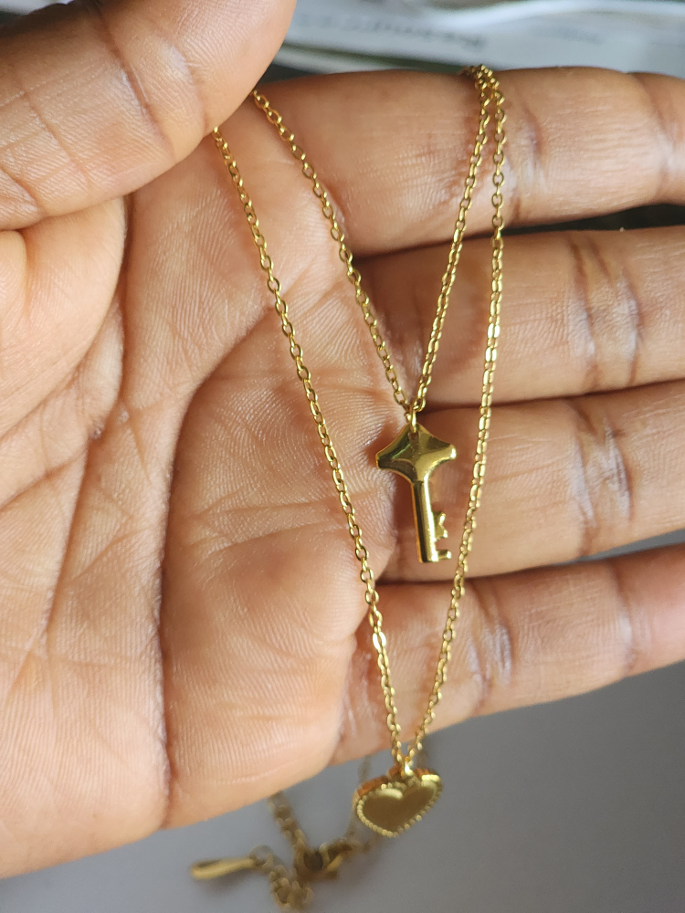 Gold Key and Heart Necklace