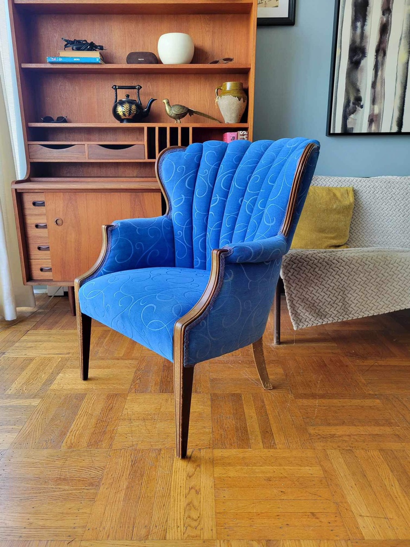 Vintage Blue Channel Back Arm Chair (Delivery Available) thumbnail