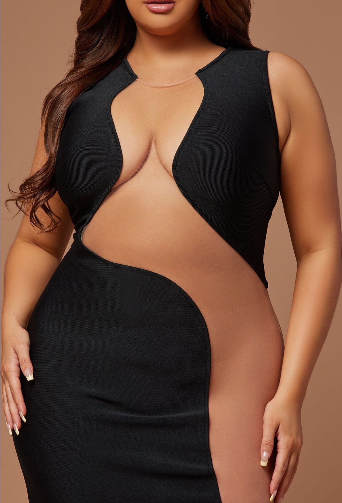 Black and Nude Cutout Bodycon Dress - photo 2
