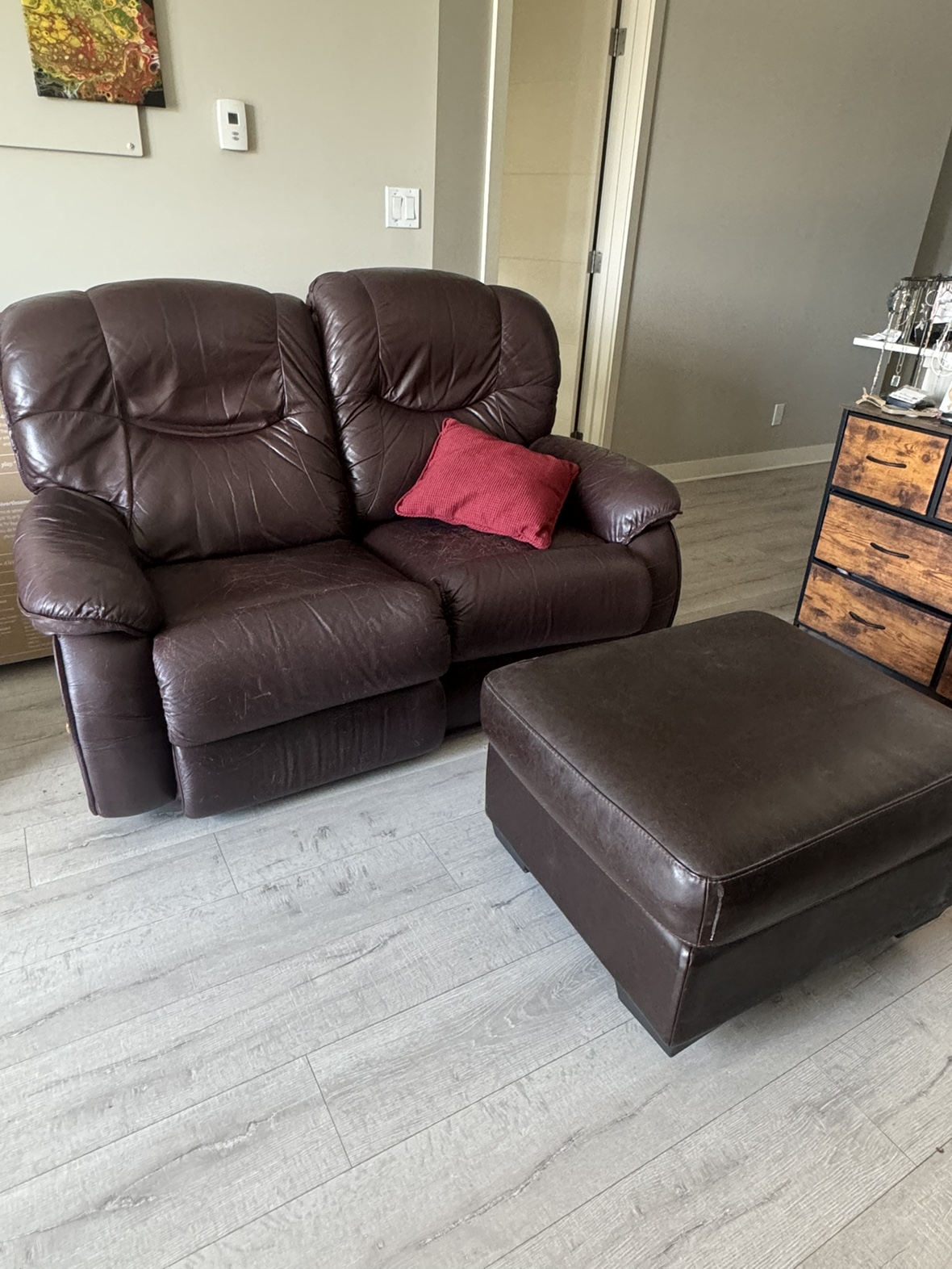 Leather Recliner Loveseat Lazboy and Ottoman