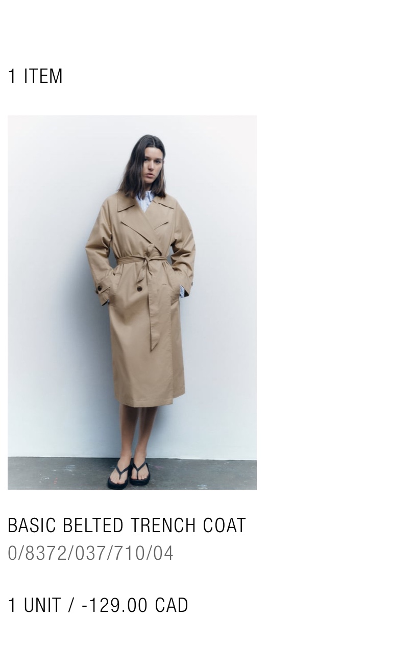 Zara Belted Trench Coat thumbnail