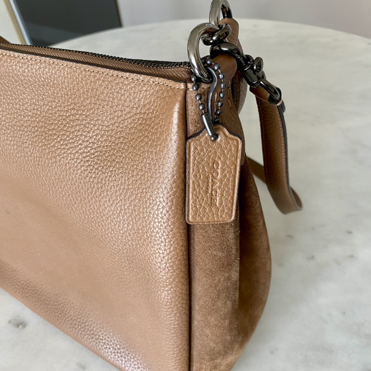 Coach Mixed Pebble Leather & Suede, Tan Shoulder Bag thumbnail