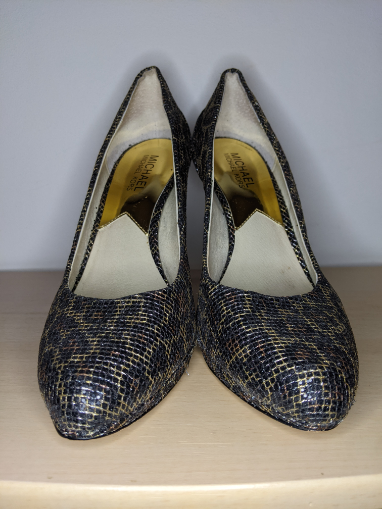 Michael Kors Metallic Snakeskin Peep Toe Platform Heels Pumps 8 image indicator(2)