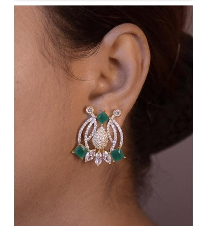 Green and White CZ Earrings