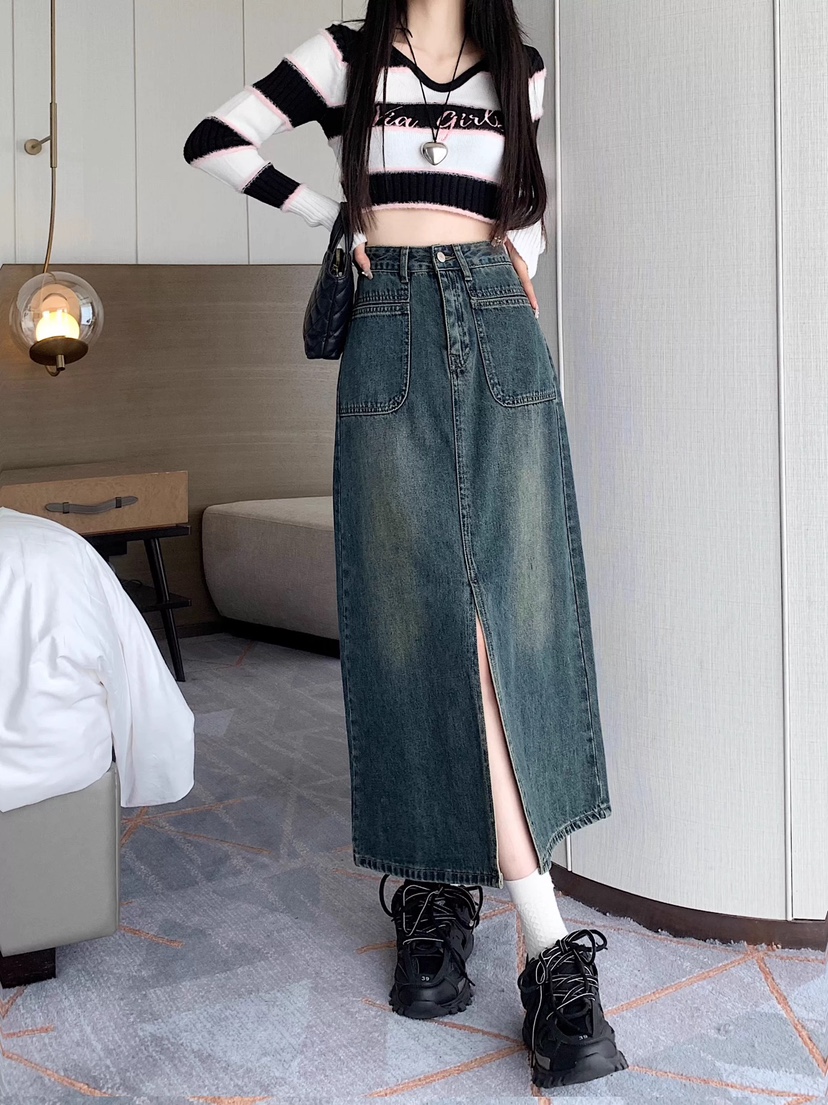 New denim long skirt