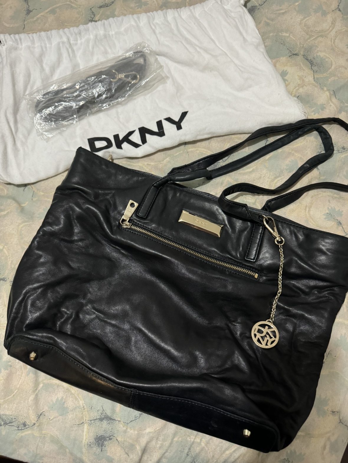 DKNY Black Genuine Leather Tote Bag thumbnail