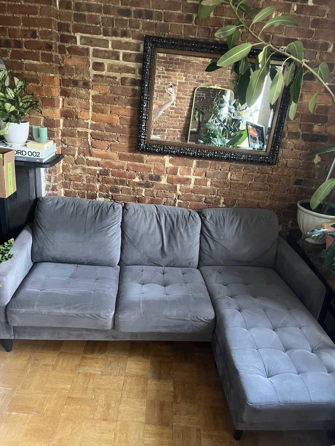 Gray Velvet Sectional - photo 2
