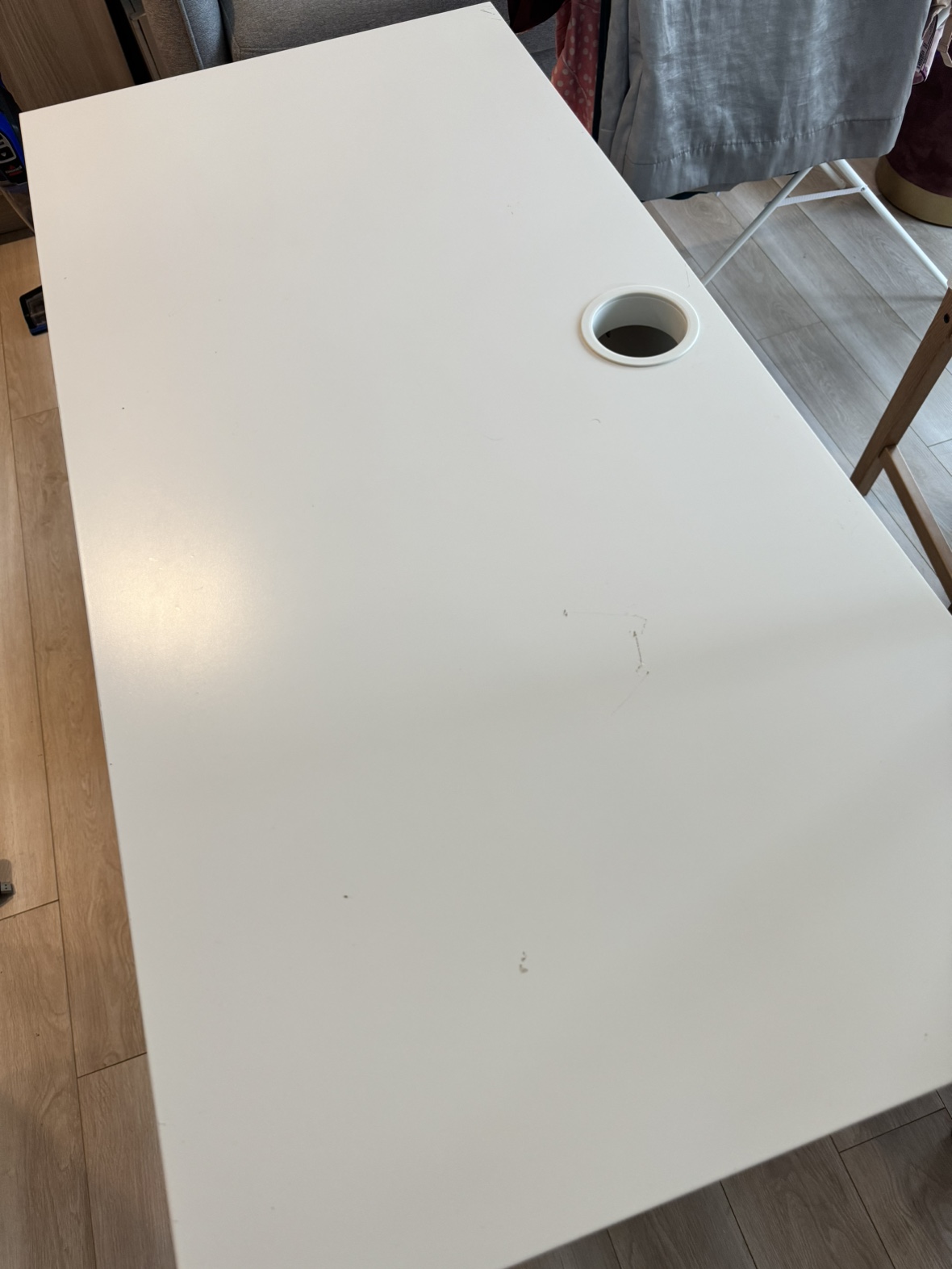 White Desk with Drawer and Cable Hole - photo 2