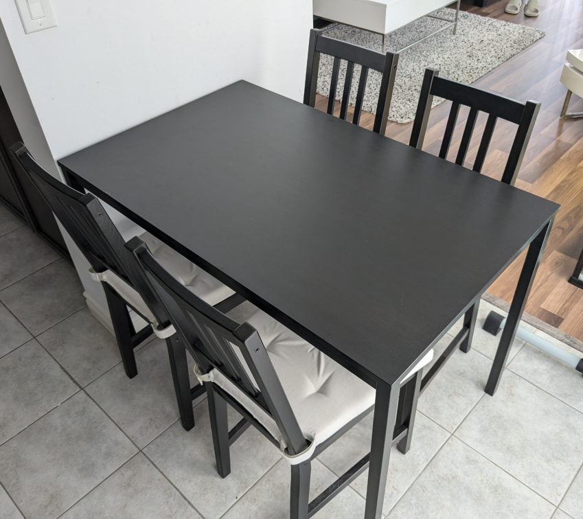 IKEA Black Dining Table with Four Chairs