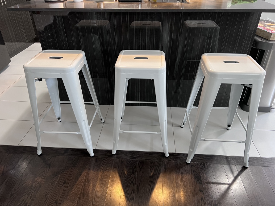 Set of 3 White Metal Bar Stools